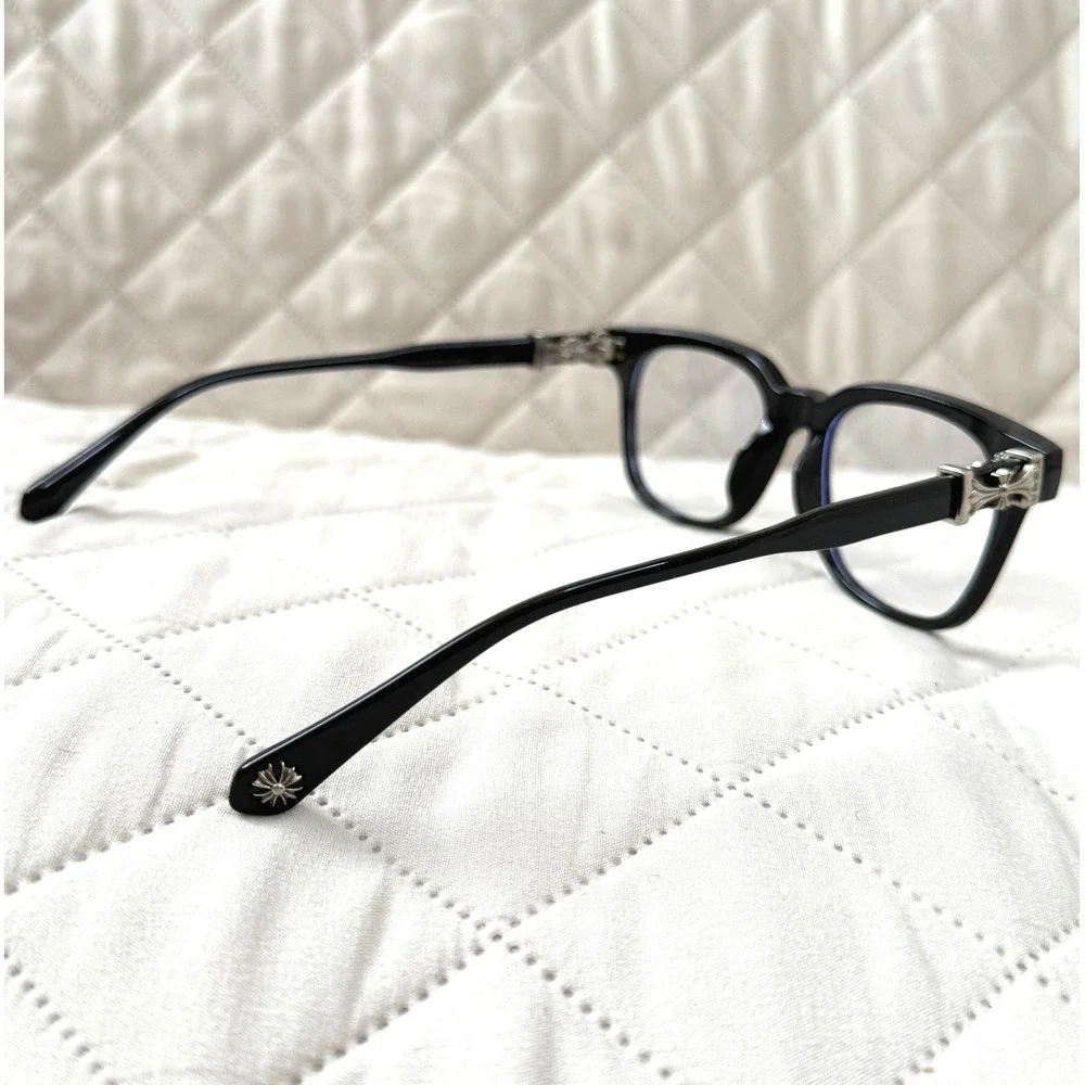 Square Fashion Glasses Black Gothic Cross Floral Clear Lens Eyewear